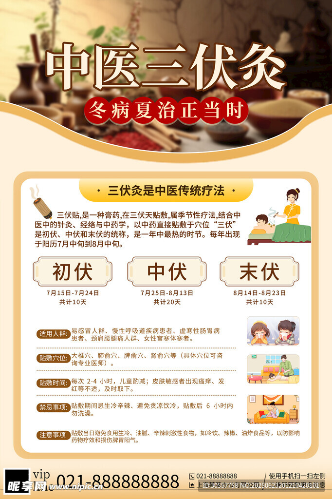 中国风中医冬病夏治三伏贴海报