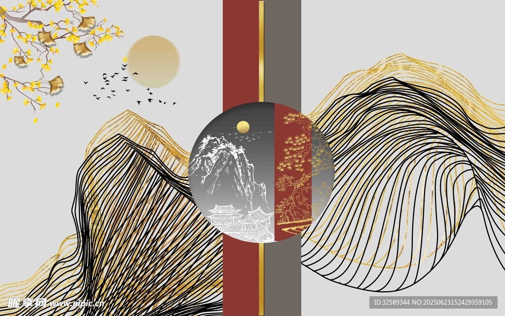 中式抽象线条装饰画