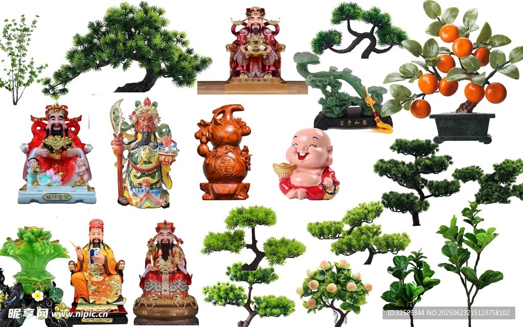 中式传统摆件与绿植组合