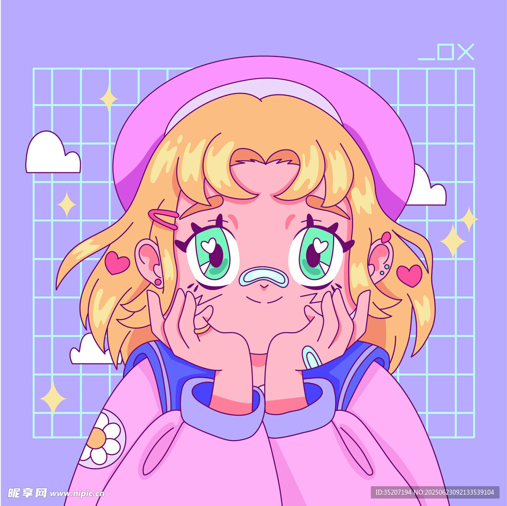 可爱粉衣少女托腮发呆