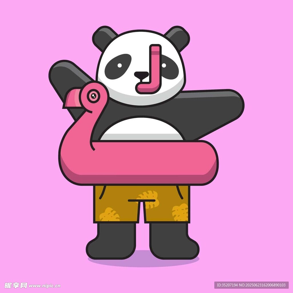 可爱熊猫与粉色火烈鸟浮圈