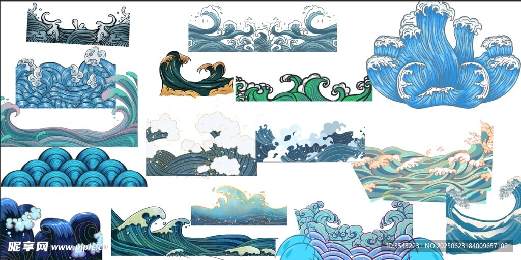 中式古风海浪云纹矢量素材