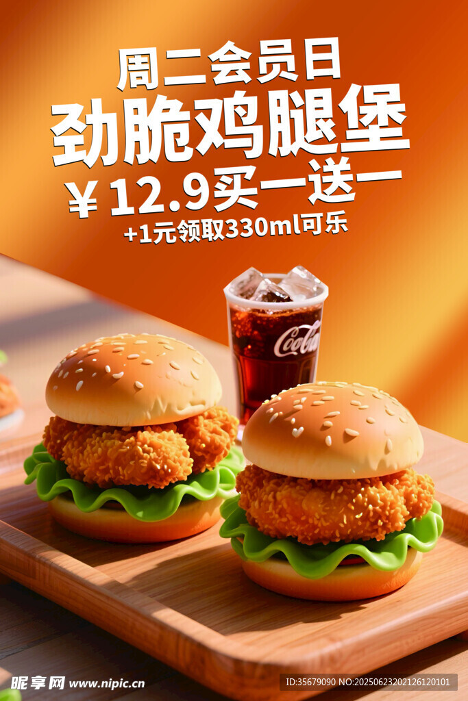 周二劲脆鸡腿堡买一送一