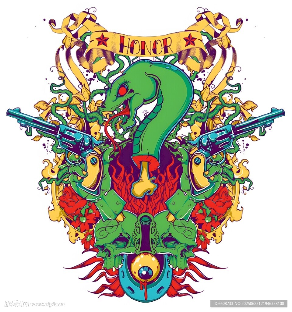 多彩奇幻蛇形装饰图案