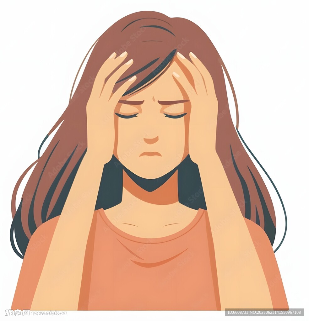 疲惫女性双手抱头显焦虑