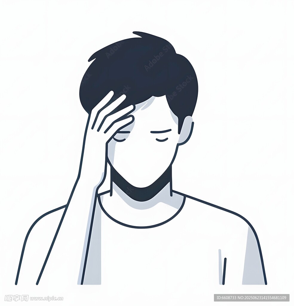 苦恼男子单手扶额显疲惫
