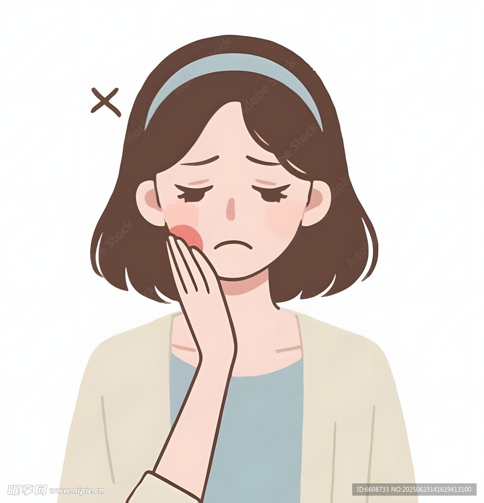 苦恼女孩手托脸颊显愁容