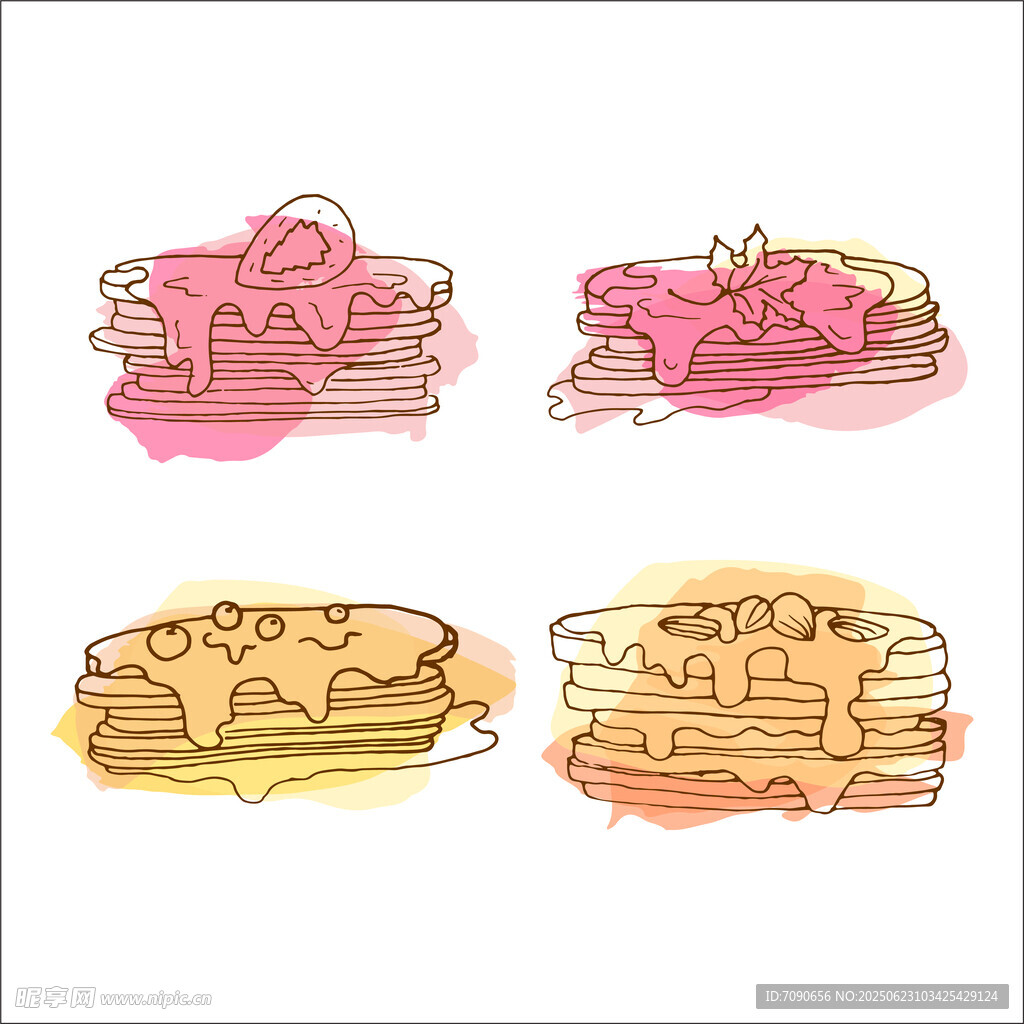 手绘多彩美味松饼插画