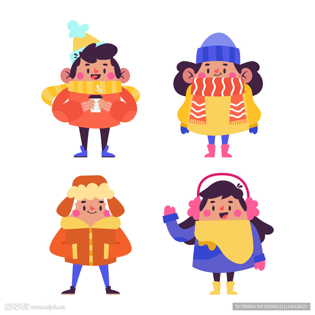 冬季可爱人物装扮插画