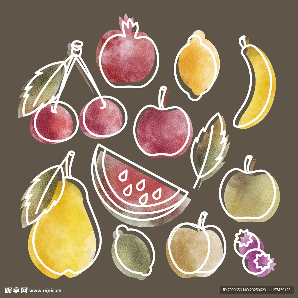 手绘多彩水果 