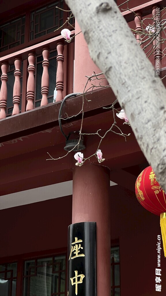 中式建筑外的红灯笼装饰