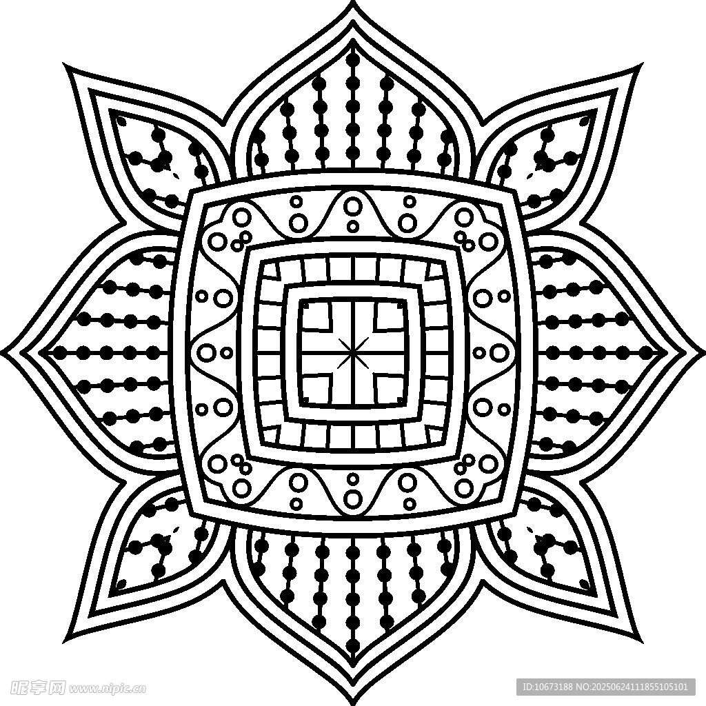 黑白曼陀罗花纹图案