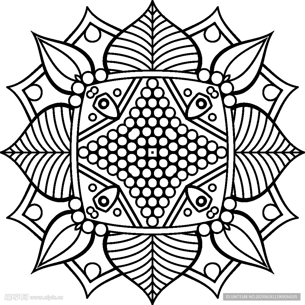 黑白曼陀罗花纹图案