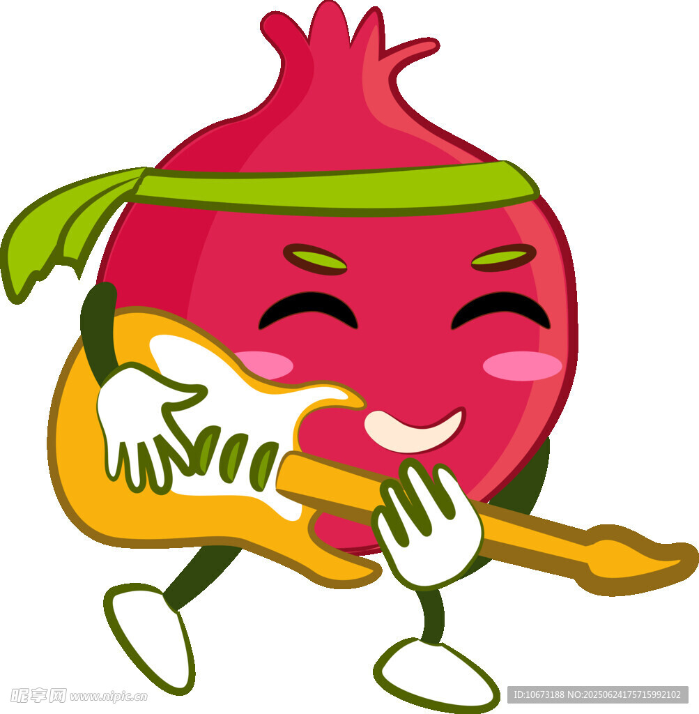 弹吉他的可爱石榴形象