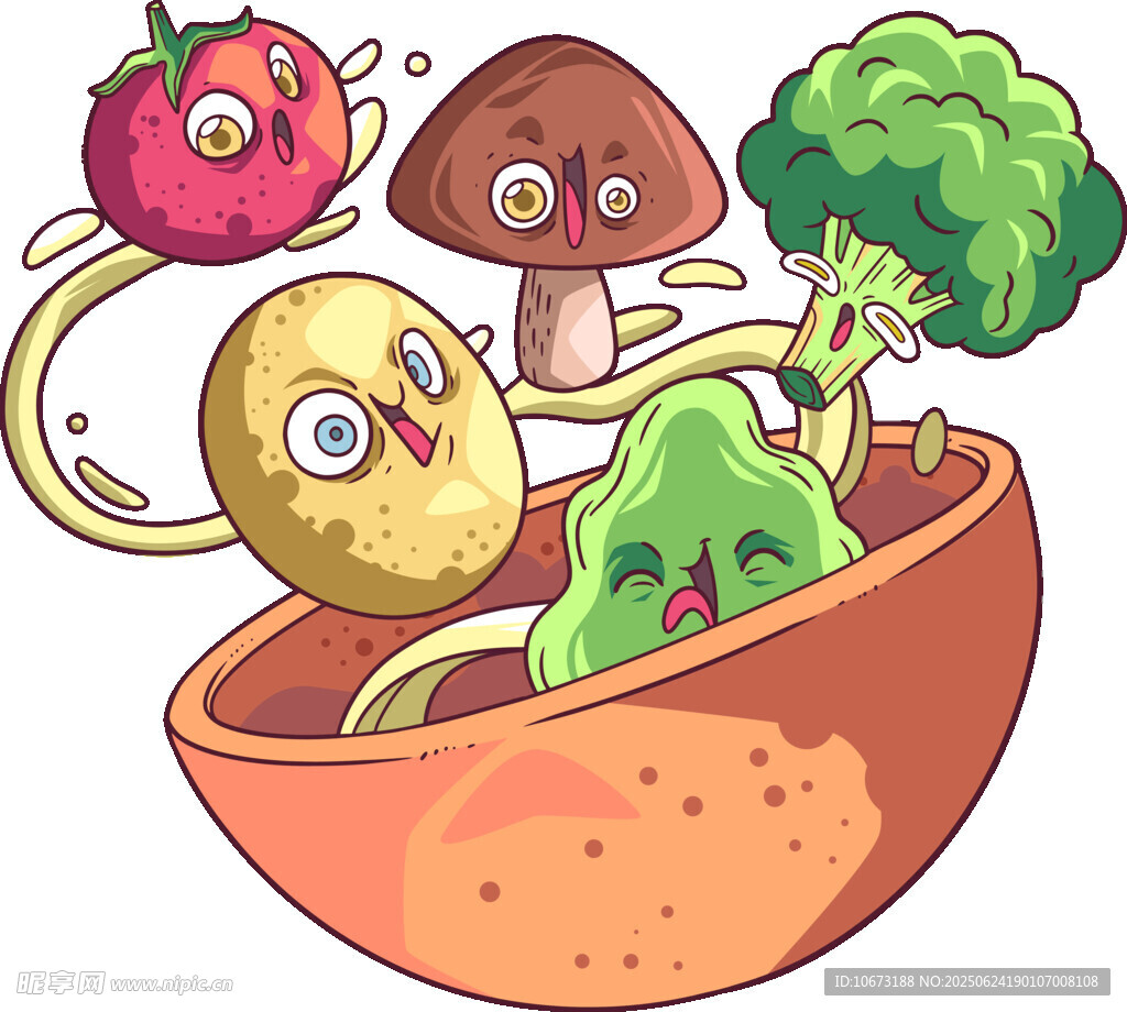 卡通蔬菜齐聚碗中