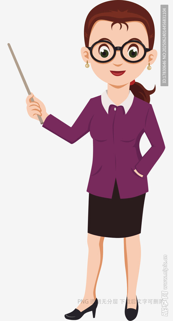 女教师持教鞭授课形象