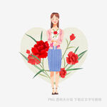 手持鲜花的优雅女性