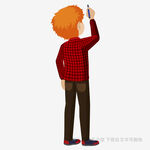 男孩手持笔仰头思考