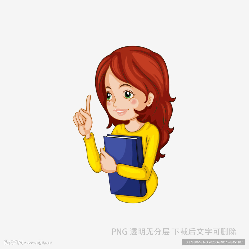 红发女孩手持书本做手势