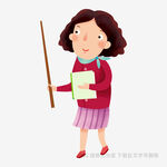 女教师手持教鞭与书本