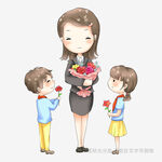 孩子献花给优雅女士