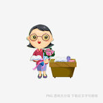 戴眼镜女士桌边捧花插画
