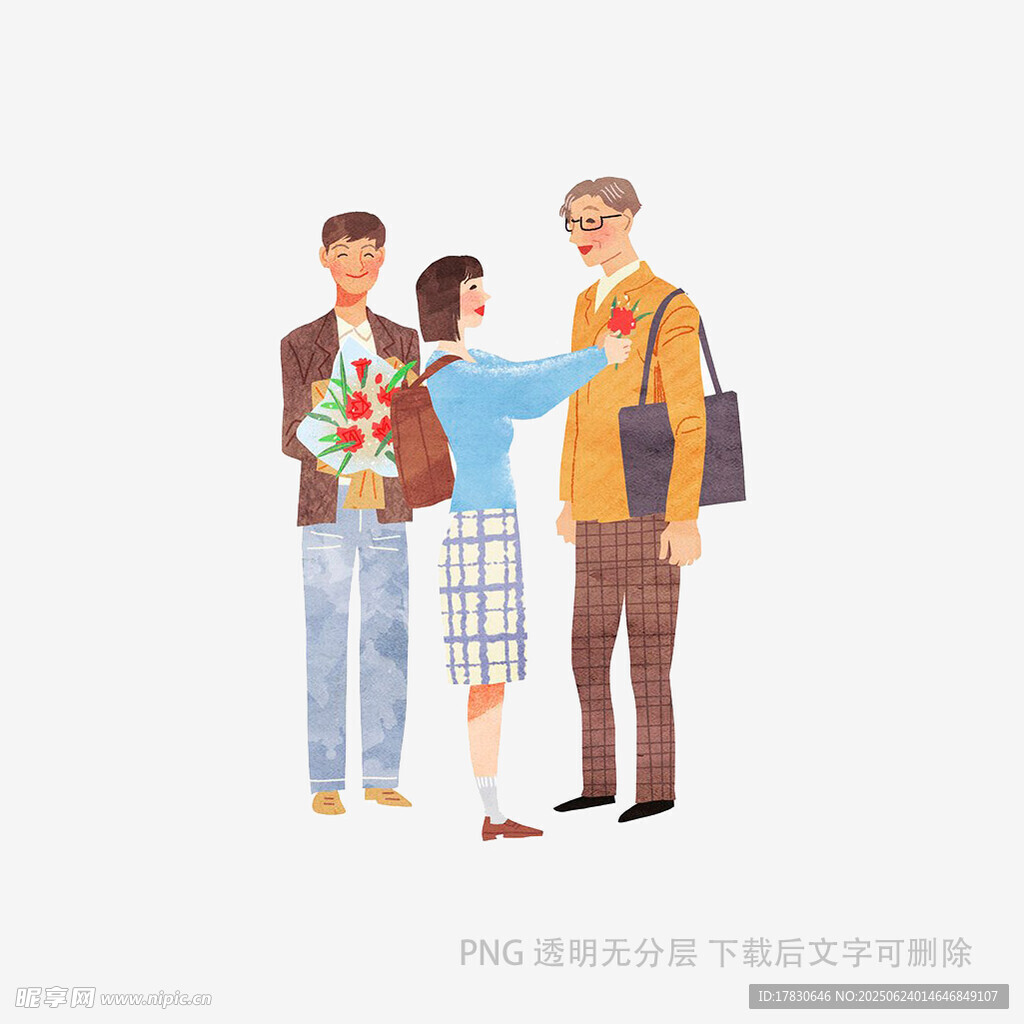 年轻人向老人献花交流场景