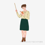 女教师手持教鞭专注授课