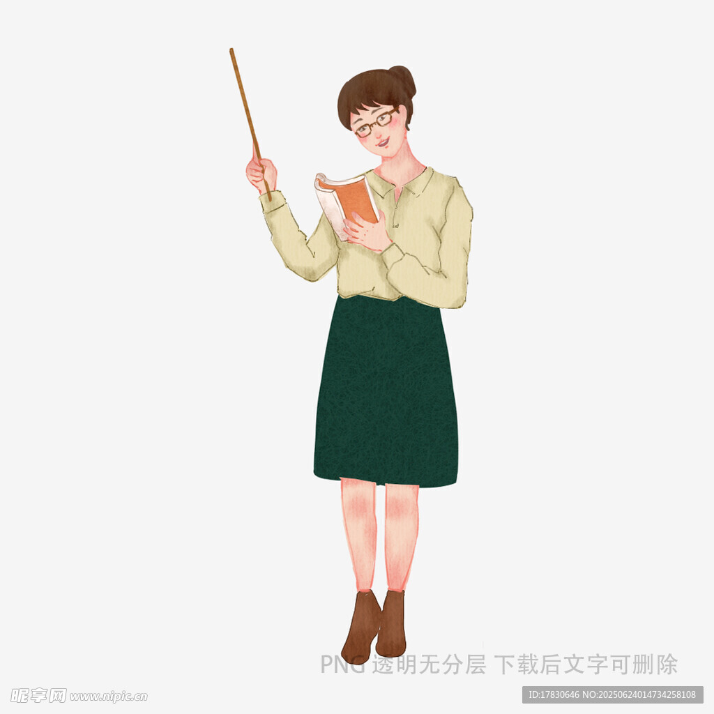 女教师手持教鞭专注授课