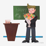 学生献花庆祝教师节