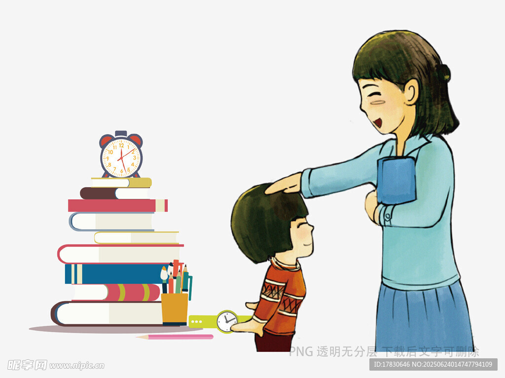 老师摸头鼓励学生