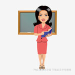 女教师手持书本站在黑板前