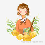 秋日少女与落叶的温馨画面