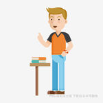 站立男子旁的桌上有书籍