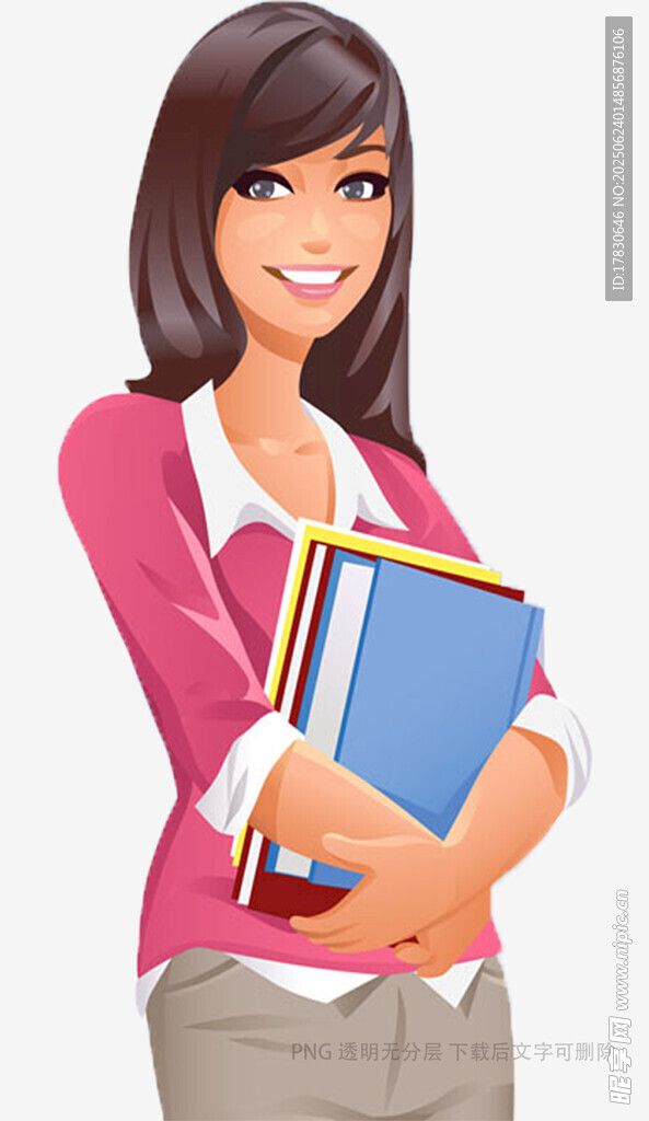 怀抱书籍的甜美微笑女孩