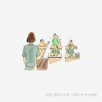 女子驻足看街头艺人表演