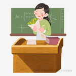 讲台上手持鲜花的女教师