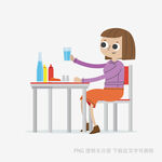 女孩桌边手持杯子喝饮品