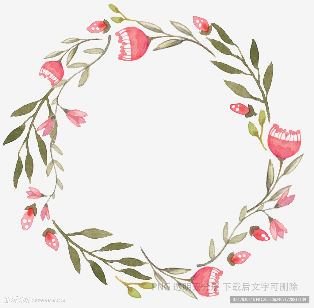 手绘粉色花朵花环图案