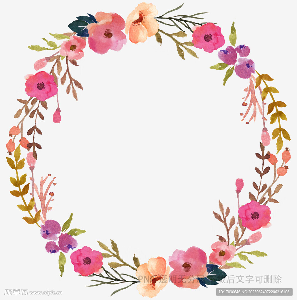 手绘花卉花环装饰图案
