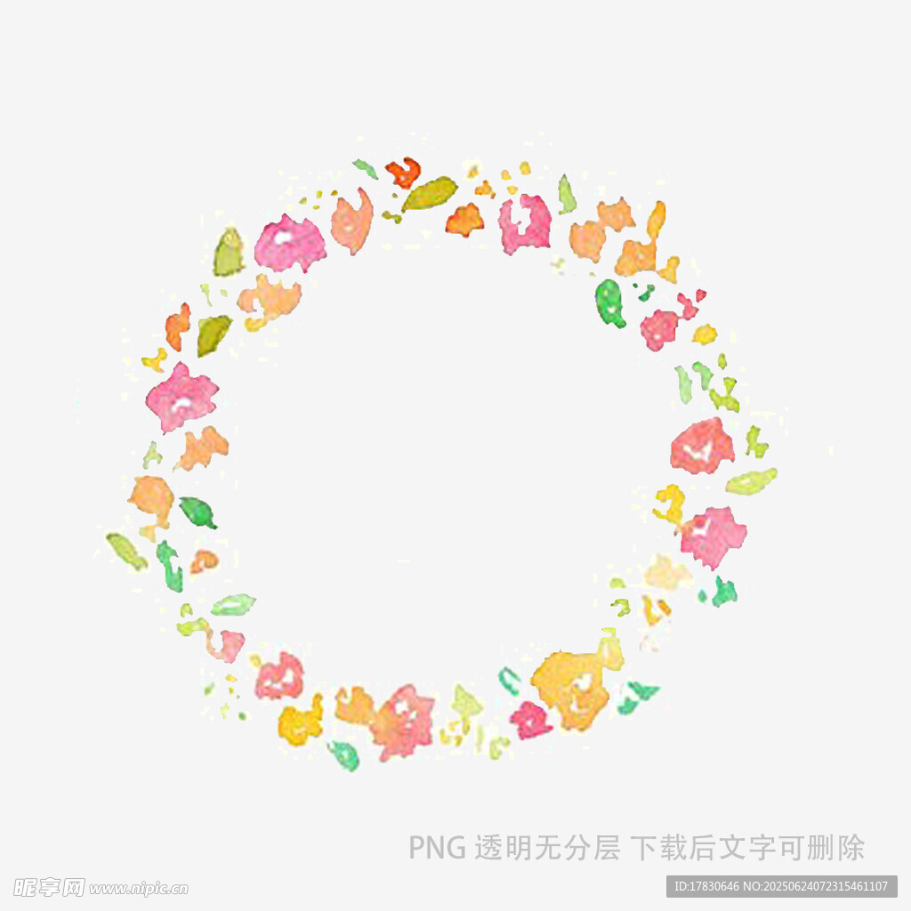 手绘多彩花卉圆形花环