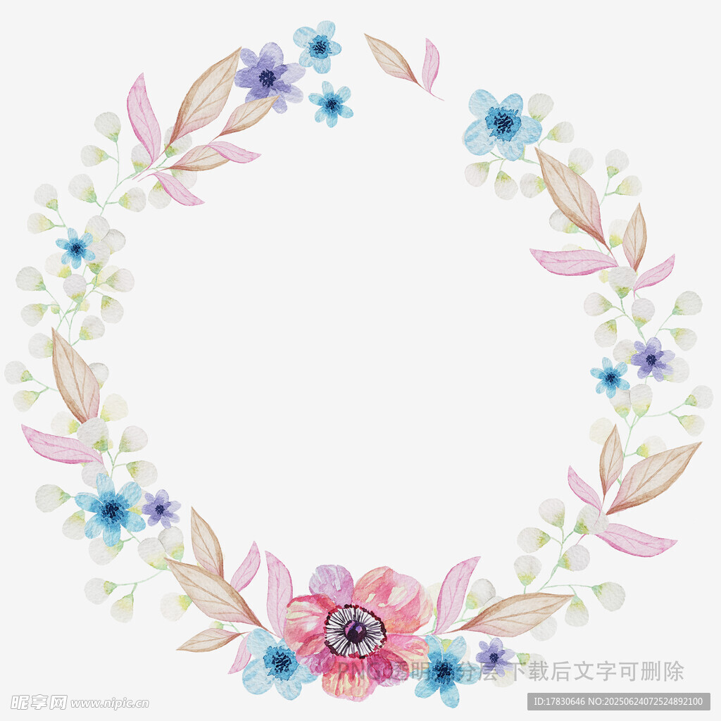 手绘花卉花环装饰图案