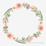 手绘粉色花卉花环图案