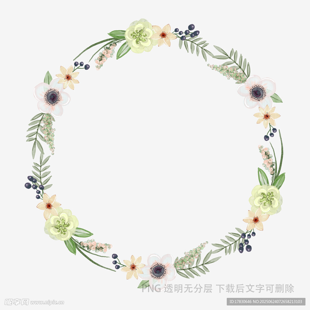 手绘花卉环形装饰图案