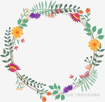 手绘多彩花卉花环图案