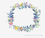 手绘多彩花卉花环图案
