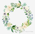清新水彩花卉花环图案