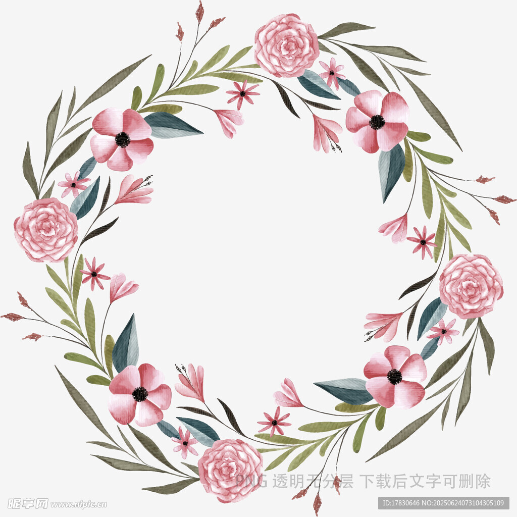 粉色花卉花环插画