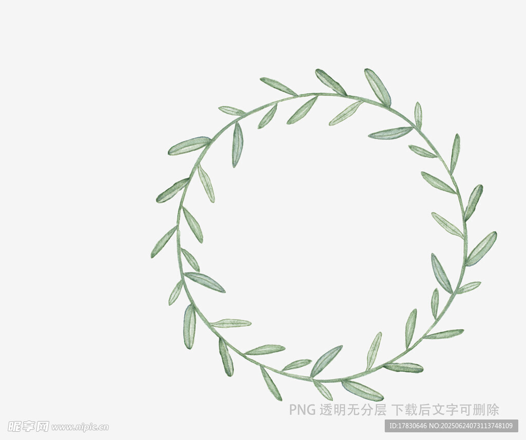 手绘绿色枝叶花环图案