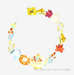 手绘花卉环形装饰图案